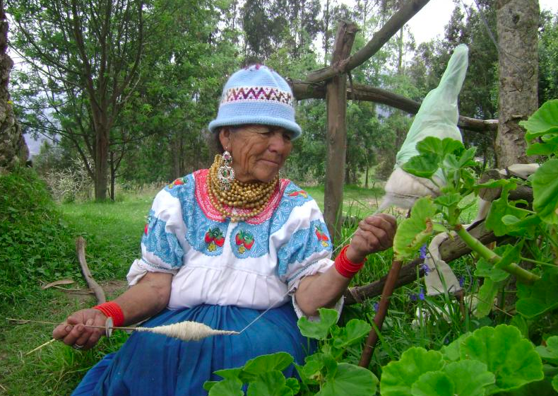 Quechua woman spinning wool