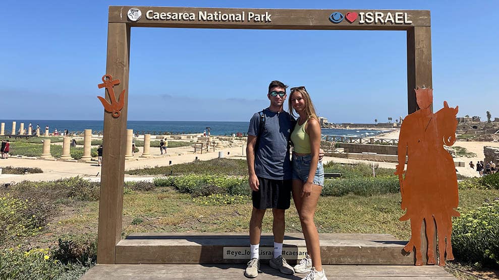 Long shot, boy and girl at Caesarea National Park