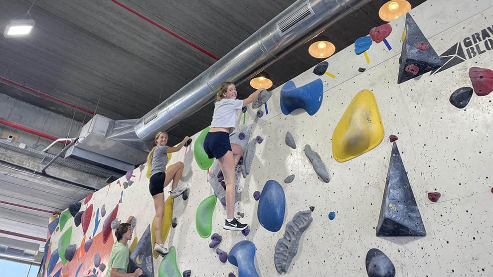 Group shot, girls indoor rock climbing